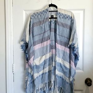 Echo Color Block Ruana Wrap Shawl Poncho with Fringe One Size